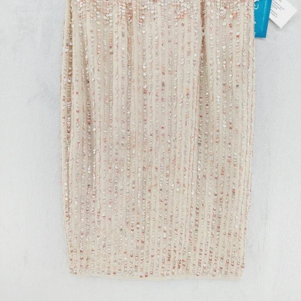 Mac Duggal NWT Nude Sleeveless High Neck Beaded Midi Sheath Dress | Size 10 - Picture 4 of 8